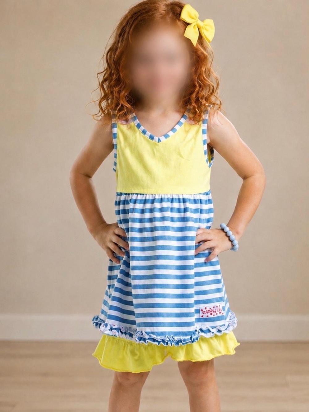 Ruffle Girl Blue/White & Yellow Ruffle Short Set